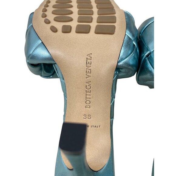 New Bottega Veneta $1500 Lido Icy Moon Blue Quilted Leather Heeled Mule Shoes 38 - Picture 7 of 12